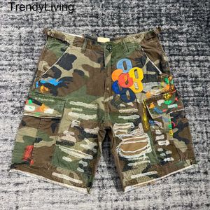 Designer New 24SS Camouflage Splicing Leather G Letter Washed Retro Men Women Shorts Summer Shorts