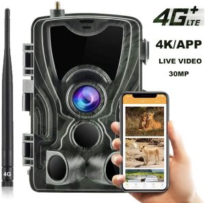 Câmeras de câmeras GRATUITAS App Cloud Service 4G Trail Camera 4K 30MP Broadcast Live Wildlife Hunt