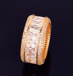 New Men Ring Square Shape Bling CZ Stone Ice Out Women Ring Brass 18k Gold Charm Gold Hip Hop Jewelry8191704