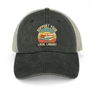 Basker stöder din lokala bibliotek vintage stil (bokälskare gåvor) cowboy hatt anpassad mössa snapback män golf bär kvinnors