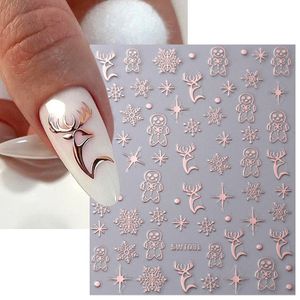 3D Rose Gold Christmas Nail Art Stickers Metallic Elk Snowflake Cookie Man Stars Emoometric Lines Winter XMAS Year Decoration 240418