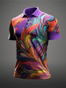 Carnival Leaf Symbol Mens Abstract Print 3D Golf Polo Outdoor Daily Wear Streetwear Mardi Gras Short Sleeve Tops High Quality 240419