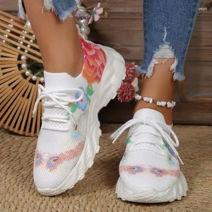 Casual Shoes European And American Printed Women's 2024 Autumn Flower Mesh Breathable Soft Sole Lightweight Sports