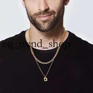 Stylish Black Square Necklace for Men, Golden Color 14k Yellow Gold Rope Cuban Box Figaro Wheat Chain Double Layered Collar Gifts 417