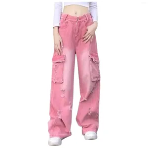 Women's Jeans Fashionable Washed And Worn Out Wide Leg Straight Workwear Loose Comfortable Pants