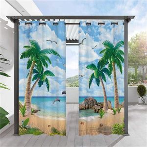 Gardinanpassade utomhusvattentäta 3D -havscapargardiner Blackout Thermal Isolated Garden Drapes Eyelets Perch Pergola Panel Paneler D