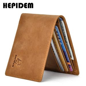 Portafogli Hepidem RFID di alta qualità Crazy Horse Genuine in pelle Slim Wormet 2020 Nuova portata Front Pocket Dollar Borsa per uomini 116