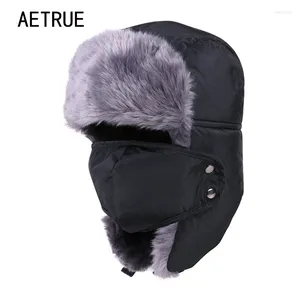 Berets Winter Hat Bomber Hats For Men Women Thicken Balaclava Cotton Fur Earflap Keep Warm Caps Russian Skull Mask