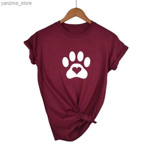 T-shirt femminile New Love Heart Cat Paw Stampa da donna maglietta da donna in cotone casual maglietta per la donna top t hipster Tumblr Drop Drop Ship Y240420
