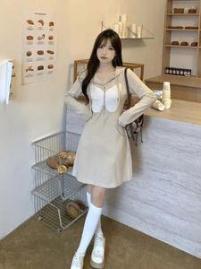 カジュアルドレスヴィンテージフレンチプラスサイズのフード付きドレス2024スプリングエラガント韓国ファッション長袖ストリートAラインパーティー