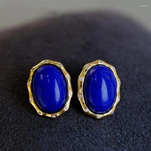 Studörhängen Fashion Silver Inlagd Crystal Oval Lapis Lazuli Ear Studs For Women Vintage Classic High Quality Engagement Smycken