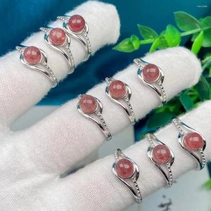 Cluster Rings Wholesale 10pcs/pack Natural Strawberry Quartz Gemstone Stone Ring 6.5mm Genuine Semi-Precious Gem Jewelry Adjustale