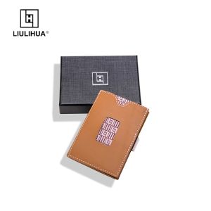 Klipp liulihua unik korthållare med rostfritt stål trifold magisk plånbok riktig läder män vintage minimalistisk plånbok