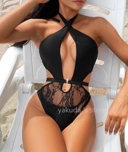 2024 Bikini Set One Piece Luxury Bikini Swimwear Yakuda Splicing Triangle Pit Strip Strips Swing Swimsuit Bra Beige Deep-V-Neck Beige Design integrato