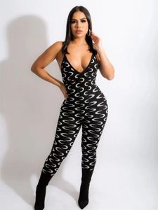 STYLISH LADY Moon Printed Rompers and Jumpsuits 2024 Summer Women Sleeveless V Neck Bodycon Sexy Club Party Street Overalls