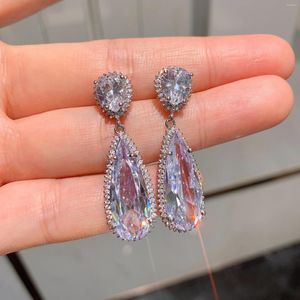 Dangle Earrings Genuine Real Jewels Net Red Wind Water Drop White Diamond Large Super Flash Zircon Temperament Female