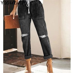 Jeans femminile femminile 2024 estate vintage a metà vita signore in denim fidanzato fidanzata strappato buca cowboy streetwear cowboy casual