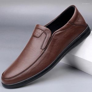 Casual Shoes Fashion Manlig äkta läder Comfy Men's Slip On Loafers Soft bekväm elegant Mans formella kontor