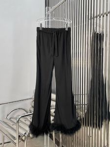 Kvinnors byxor 2024 Fashion Loose Elastic midja Lace-up Ostrich Hair Casual Trousers 0410