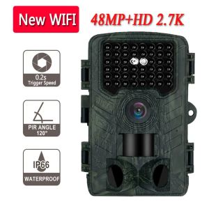 Kameralar Açık 48MP 2.7K HD WiFi Kamera Trail Night Vision Vahşi Yaşam Av Tuzağı Cam Su Geçirmez Hunt Camera