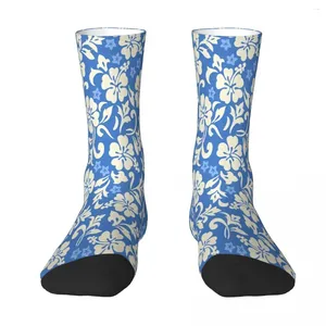 Meias masculinas Blue White Flowers Sock Homens Mulheres meias de poliéster Design personalizável