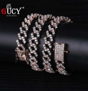 Gucy 10mm Miami Prong Set Cuban Chains Necklace For Men Gold Silver Hip Hop Iced Out Paved Bling CZ Rapper Necklace Jewelry6315402