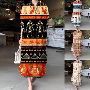 Casual Dresses Autumn Vintage Tribal Ethnic Print Long Sleeve Shirt Dress Elegant Classical Party Evening 2024 A-Line Lapel Women Robe