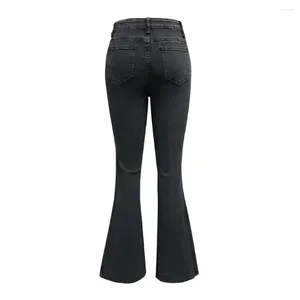 Women's Jeans Elastic High-rise Denim Pants Stretchy Bootcut Flared Hem High Waist With Button Zipper For Streetwear