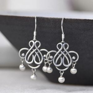 BOCAI REAL S925 Pure Silver Jewelry Vintage Thai Silver Female Earrings Matt Auspicious Chinese Knot Tassel Earrings 240408