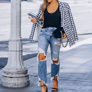 Jeans femininos para mulheres da cintura alta calça angustiada Flare ascensão