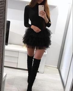 Casual Dresses Mini Dress For Women 2024 Fashion Layered Ruffles Mesh Long Sleeve Sexy Party Skinny Elegant Female's Skirt Winter