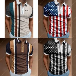 Polos Męskie Koszule golfowe dla mężczyzn w stylu krótkie rękawy z zamkiem lapowym Casual Slim Trend dobry kostium