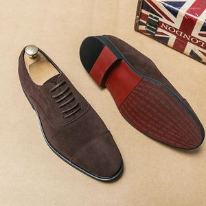 Casual Shoes Spring Men Lace Up Pointed Leather Cow Suede Comfortable Formal Business