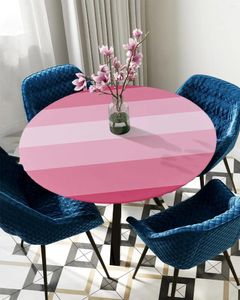 Table Cloth Pink Gradient Stripe Round Tablecloth Elastic Cover Indoor Outdoor Waterproof Dining Decoration Accessorie