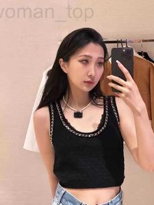 Kvinntankar Camis Designer Ice Silk Sticked Suspended Tank Top 2023 Ny sommaren French Chain Round Neck Sleeveless Short QQSV