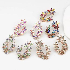 Dangle Earrings Exaggerated Geometric Hollow Colorful Crystal Flower Leaves Shaped Drop For Women Pink Fashion Party Earring Jewelry