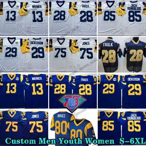 Custom 75th reminback 75 Deacon Jones 1976 Jerseys de futebol 13 Kurt Warner 81 Torry Holt 21 Nolan Cromwell 10 Marc Bulger 36 Jerome Bettis 88 Torry Holt Eric Dickerson