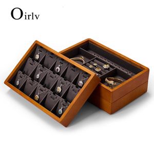 Oirlv Wooden Jewelry Box Organizer Stackable Ring Earrings Bracelet Watch Pendant Boxes Multifunctional Wood Jewelry Storage Box 240416