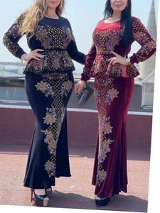 Casual Dresses Elegant Velvet Diamonds Abayas For Women Evening Shiny Dubai Turkey Party Kaftan Long Robe Islamic Clothing