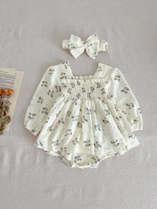 Ins ins style babys осень комбинезон, девочки, принцесса, затца, маленькое цветочное платье западное сладкое с повязкой на голову 240416