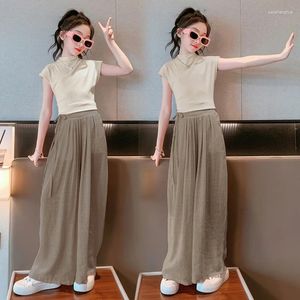 Clothing Sets Summer Teen Girls Fashion Slim Tops Wide Leg Pants 2Pcs Outfits Kids Birthday Party Princess Costume 6-14 Years