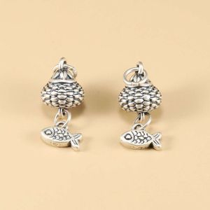 geomancy accessory 3D Hard Foot Sier 999 Basket Koi Hanging Piece Small Fish Woven Rope Beaded Hand String Necklace Pendant Accessories