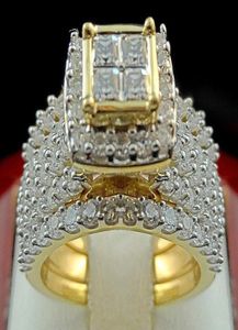 Off 80 New 18K Full Princess Square Diamond Luxury 2Piece Learging Ring114053