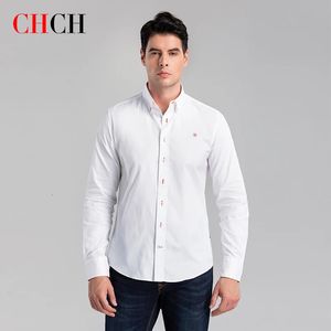 CHCH 도착 남성 셔츠 100% 순수면 스트라이프 격자 무늬 셔츠 비즈니스 캐주얼 고품질 Longleeve Shirt for Men Shirt 240410