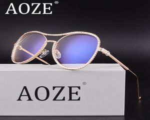 AOZE Crystal Rhinestone Oversized Sunglasses For Women Optical Glasses Frame Clear Lens Anti Blue Ray Anti UV400 High Quality3130756