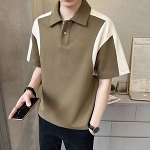 2024 Short Sleeved Summer Men's Trendy Patchwork Ruffian Handsome Half Sleeved T-shirt Versatile Loose Casual Polo Shirt for Men