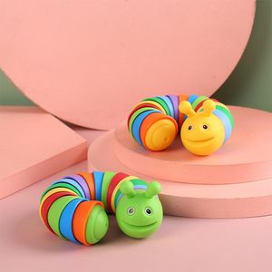 Hot selling creative simulation decompression colorful caterpillar slug wriggling rainbow nasal slug prank versatile decompression toy wholesale