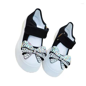 Sıradan Ayakkabı Bling Rhinestones Bow Black Canvas Kadın Platform Spor ayakkabıları Kalın Alt Mary Janes 2024 Bahar Bayanlar Tenis
