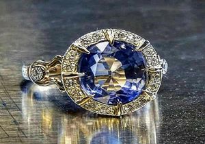 Klusterringar 14k guld naturlig safirring för kvinnor män anillos de bizuteria ädelsten födelsesten smycken bague diamant box6223933