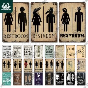 Vorhänge Putuo Dekor Toilette Blechschild Vintage Badezimmer Plaque Metall Wandkunstplakate für Toilettendekoration Zubehör Eisen Gemälde